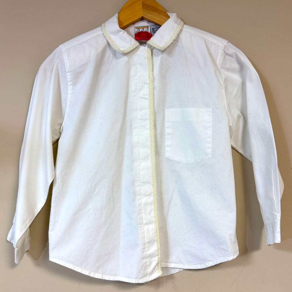 Vintage White Button Button Down Shirt Girl Small 7/8 Preppy Top Concert Perform